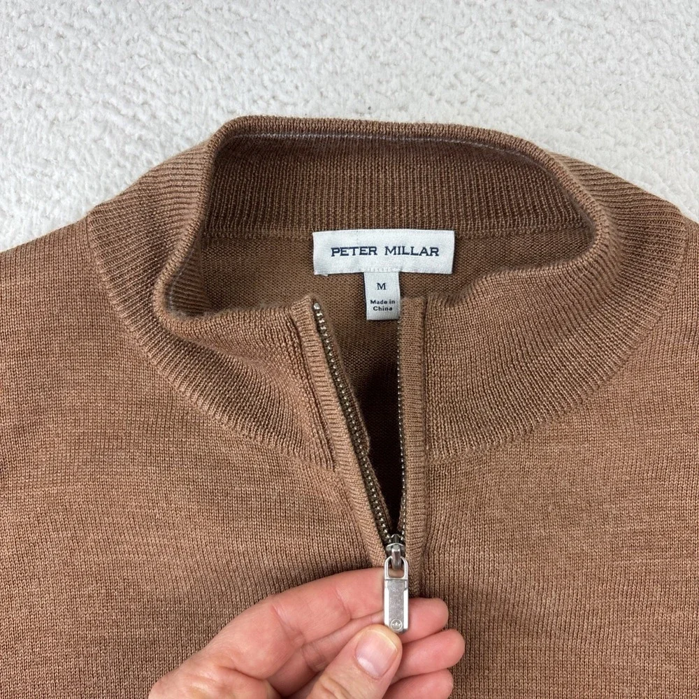 PETER MILLAR Autumn Crest 1/4 Zip Sweater Mens Medium Brown Luxury Wool Pullover